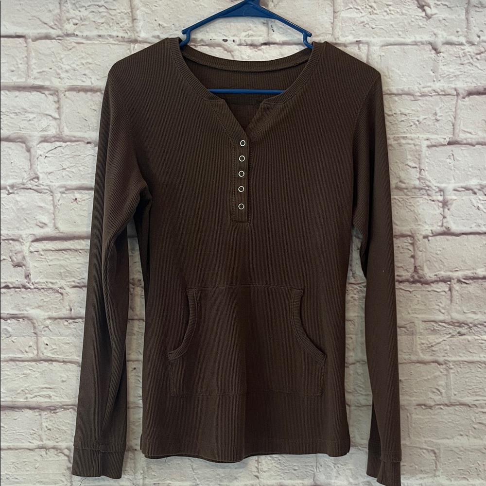 Jockey Chocolate Long Sleeve Henley Top